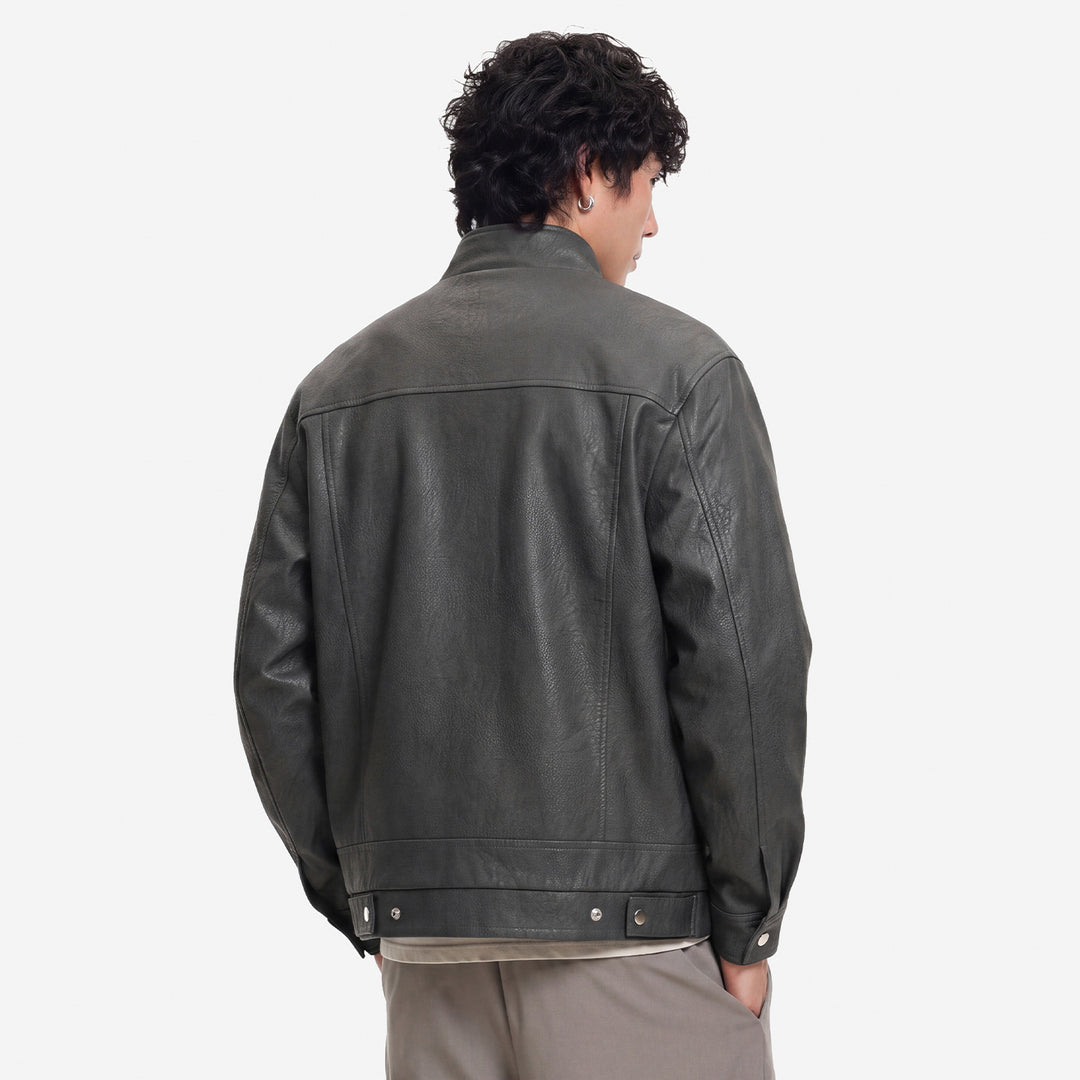 Herren Lederjacke im Fieldstil mit Stehkragen, Brustklappen und Reißverschluss Drune