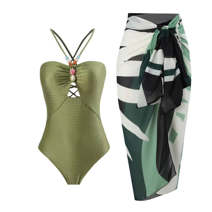 Damen Badeanzug mit elegantem Wickelrock und modischen Schmuckdetails Drune