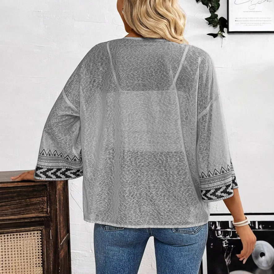 Damen Leichtes und luftiges Strickcardigan mit ethnischem Muster Drune