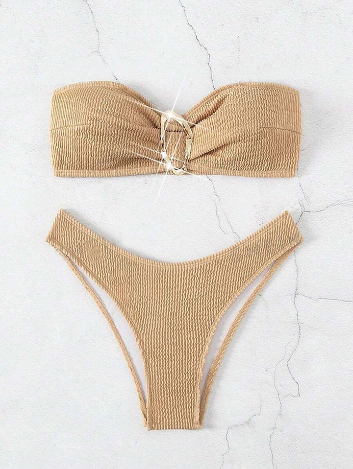 Damen Bandeau-Bikini mit modischem Knotendesign und elegantem Ringdetail Drune