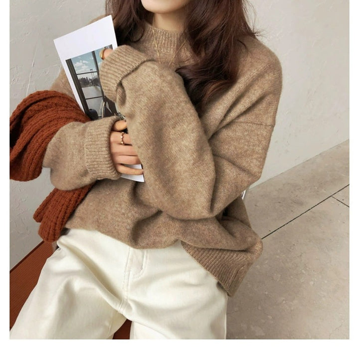 Damen Lässiger Kuschel-Feinstrickpullover mit Stehkragen und verlängerten Bündchen Drune
