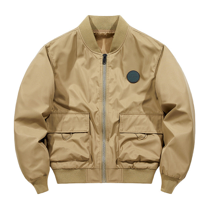 Men's  short-length military-inspired zip bomber jacket with dual flap cargo pockets and D-ring accents Drune