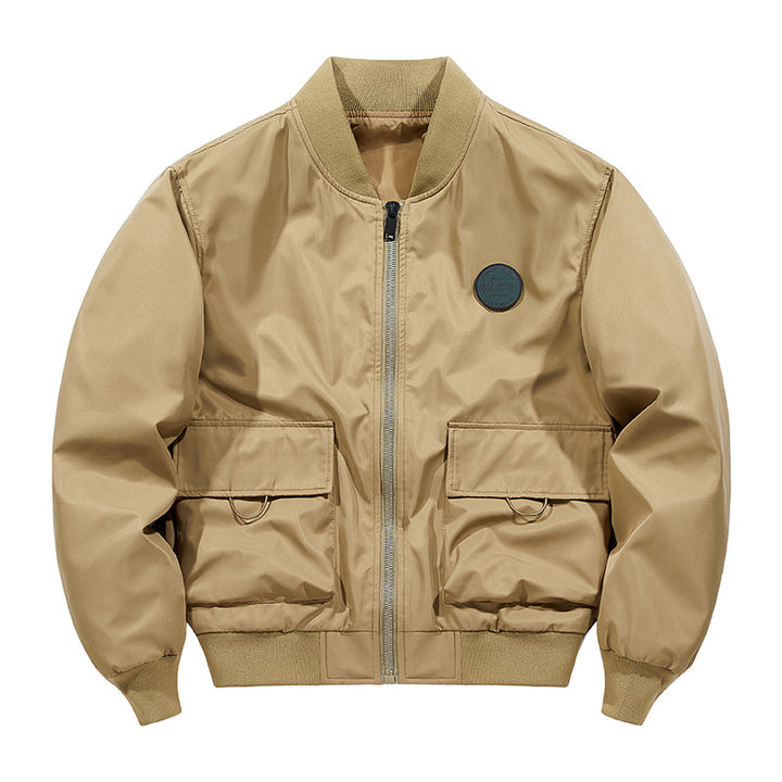 Men's  short-length military-inspired zip bomber jacket with dual flap cargo pockets and D-ring accents Drune