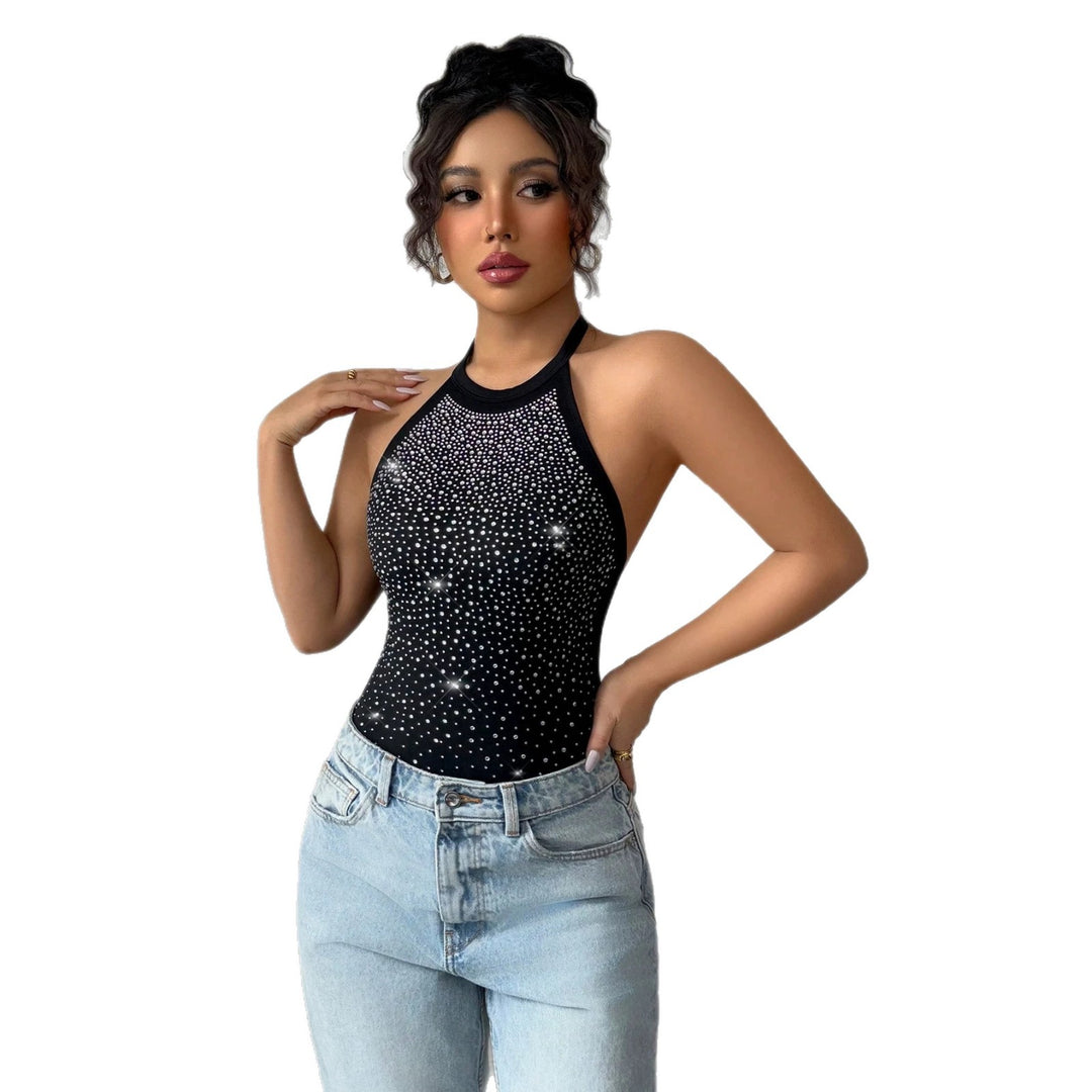 Damen nan Neckholder-Body mit Hochkragen und funkelndem Strassverlauf Drune