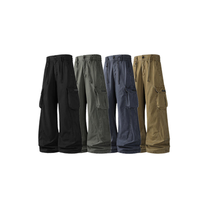 Herren Weite Utility-Cargohose mit Tunnelzugbund, Segmentnähten und großen Klappfächern Drune