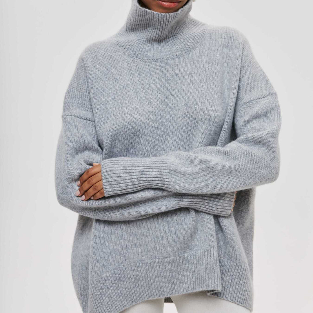 Damen Kuscheliger Oversize Rollkragenpullover mit verdeckten Seitenschlitzen und extra langem Rippbund Drune