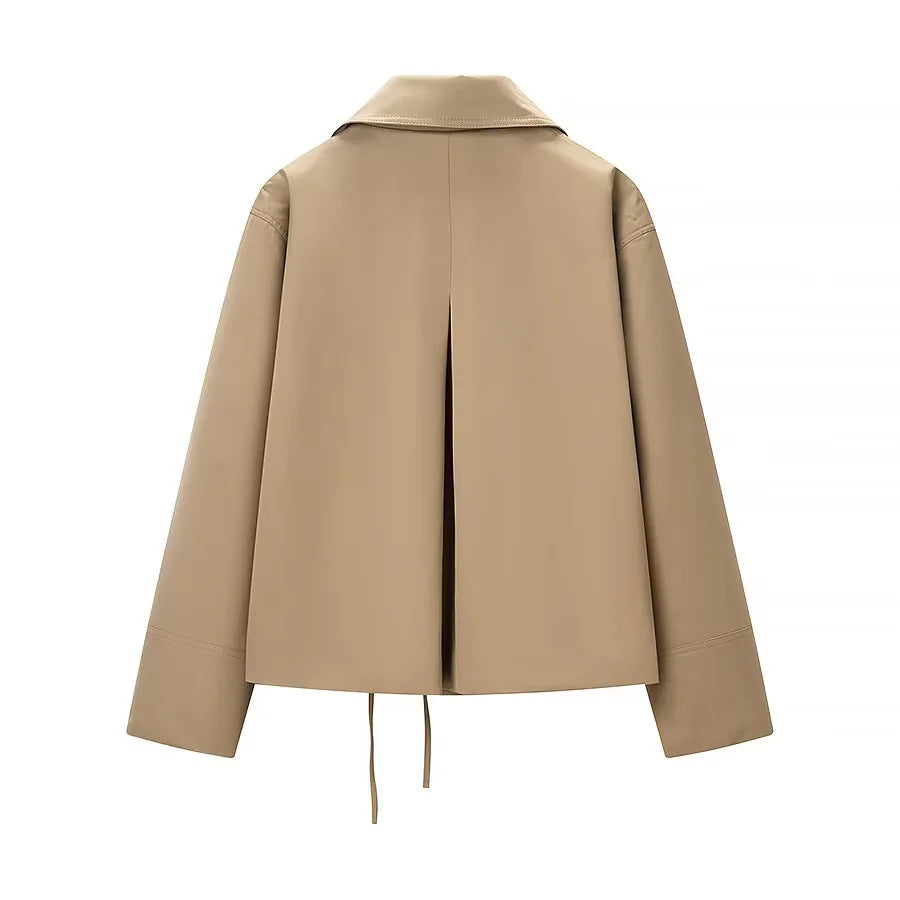 Damen nan kurze Bindemantel-Jacke mit Hemdkragen dekorativen Schleifen und kastiger Cropped-Silhouette Drune