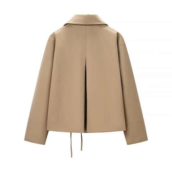 Damen nan kurze Bindemantel-Jacke mit Hemdkragen dekorativen Schleifen und kastiger Cropped-Silhouette Drune