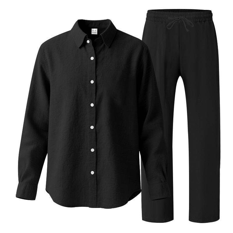 Damen nan komfortables Lounge-Set mit oversized Hemdbluse und elastischer Kordelzug-Hose Drune