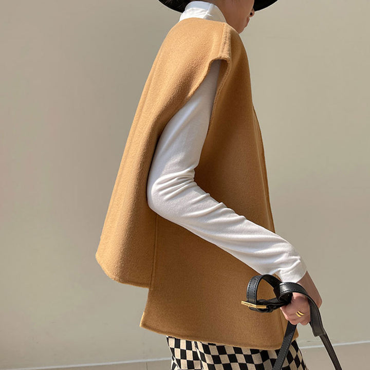Damen Oversize-Weste mit Stehkragen, kastiger Silhouette und Knopfleiste Drune