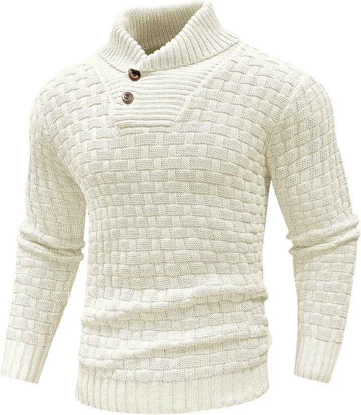 Herren Grobgestrickter Pullover mit hohem Rollkragen, Knopfleiste und Körbchenstrick Drune