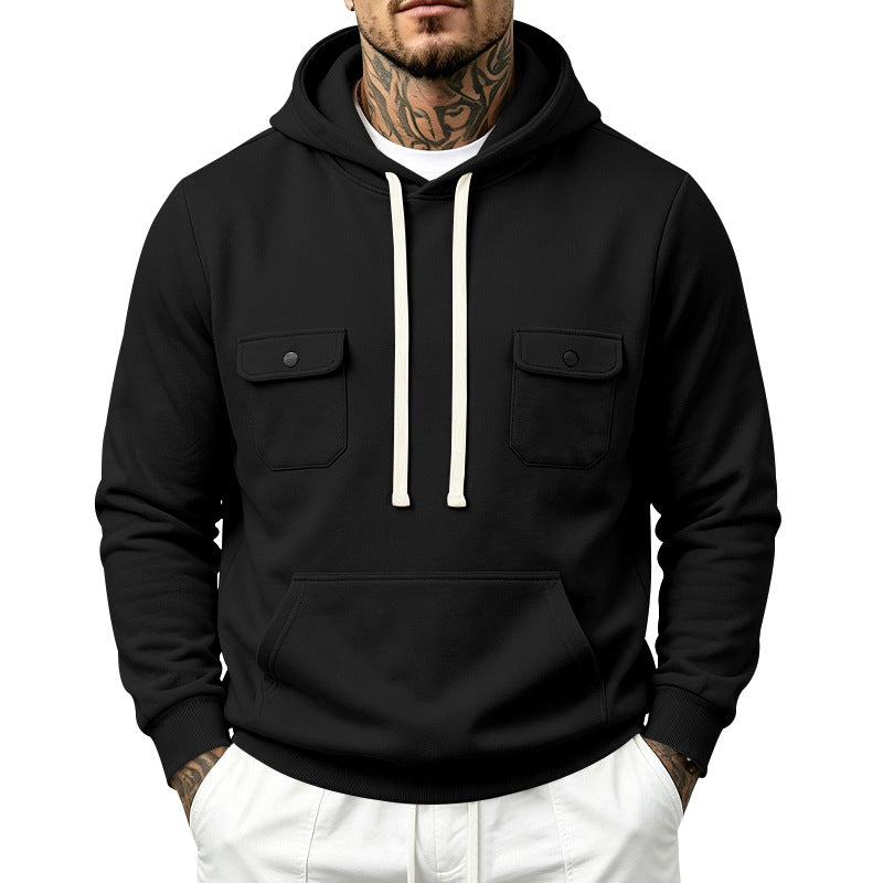 Herren Kapuzenpullover mit Doppel-Brusttaschen und Kängurutasche Drune