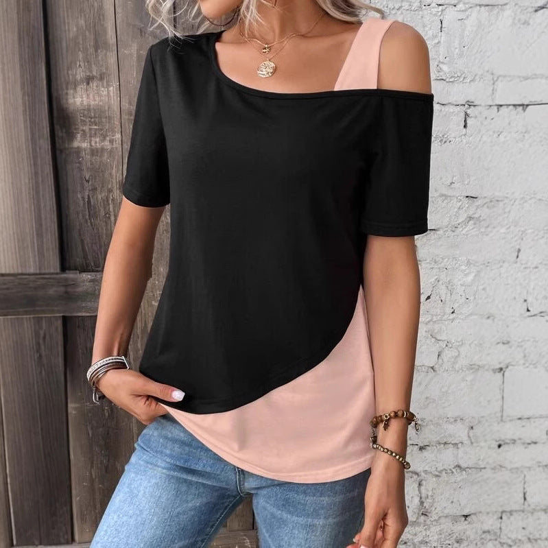 Damen Modisches T-Shirt mit asymmetrischem Design Drune
