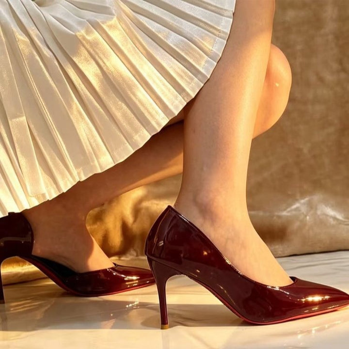 Damen Spitz zulaufende High-Heels in Lackoptik mit schmalem Stiletto und kontrastierender Glanzsohle Drune