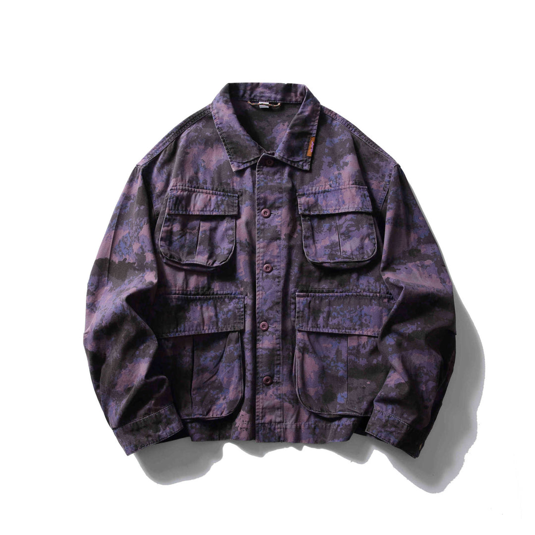 Herren Cargo-Overshirt im Utility-Stil mit Camouflage-Print und Mehrfachtaschen Drune