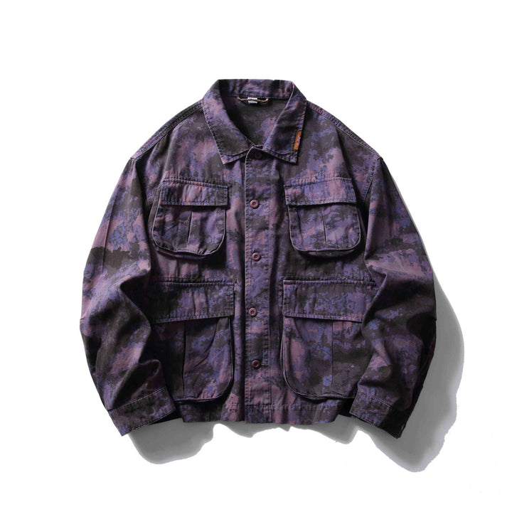 Herren Cargo-Overshirt im Utility-Stil mit Camouflage-Print und Mehrfachtaschen Drune