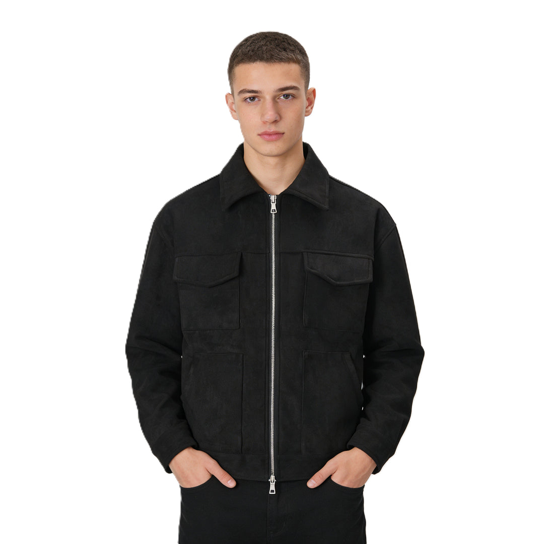 Herren Veloursleder-Overshirt mit vier Pattentaschen und Zwei-Wege-Reißverschluss Drune