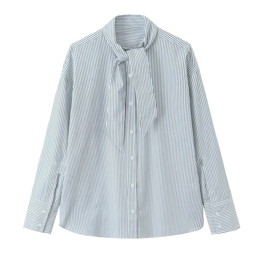 Damen Bindeschal‑Bluse mit Streifenmuster und Oversize‑Passform Drune