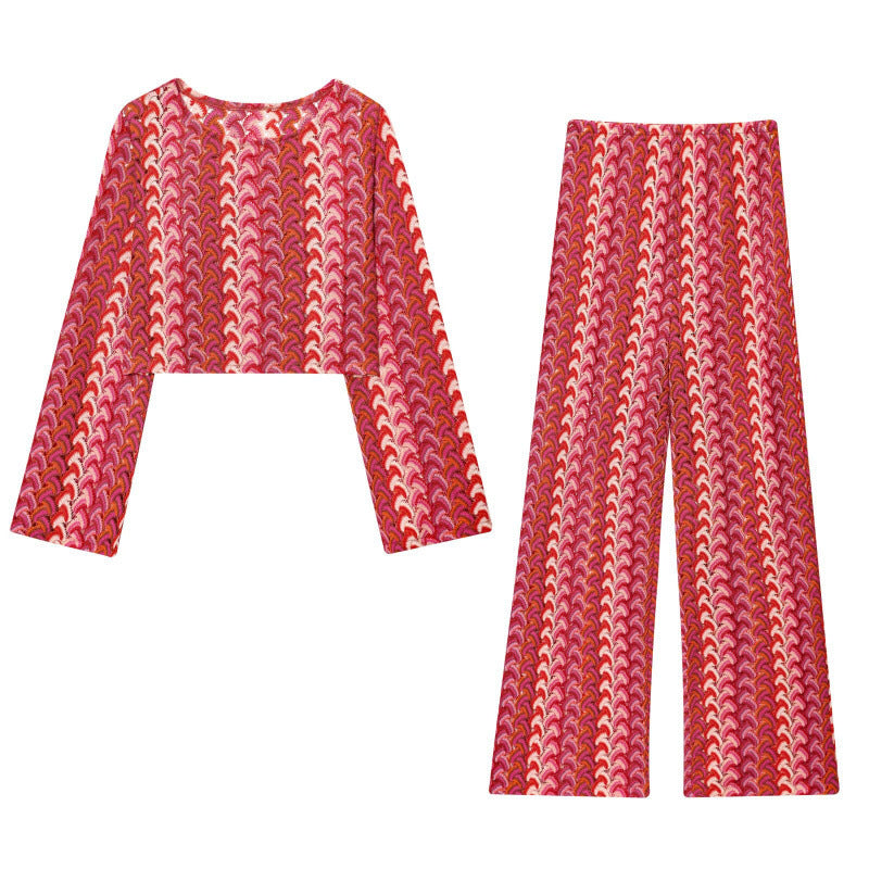 Damen weite Palazzohose mit auffälligem Wellenmuster und elastischem Bund Drune