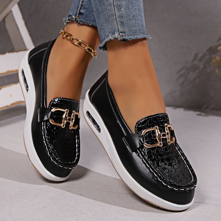 Damen  modische Plateau Loafer mit gepolstertem Luftkissenfußbett und Krokoprägung Drune