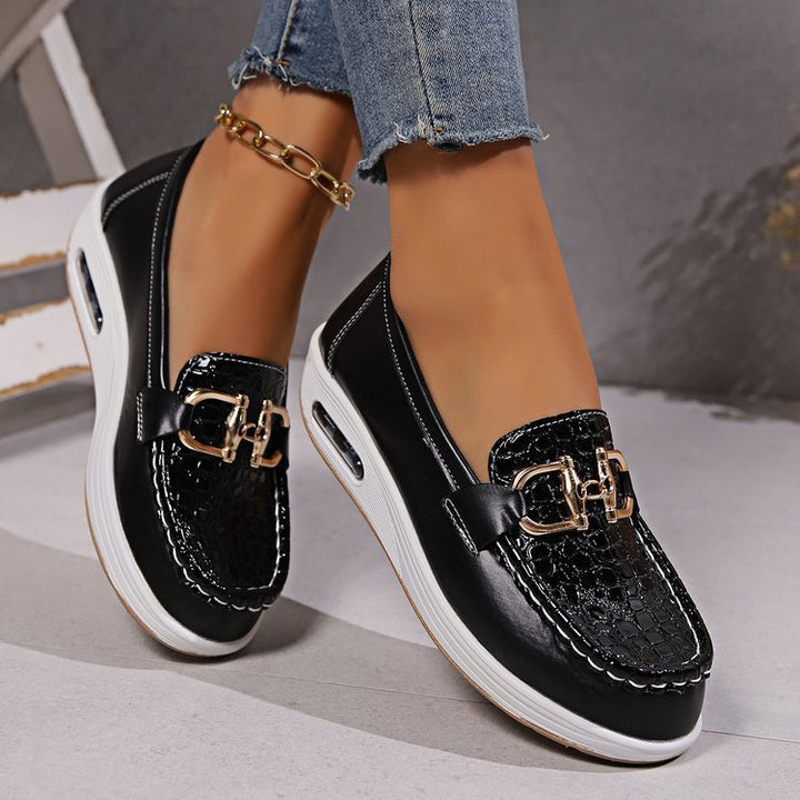 Damen  modische Plateau Loafer mit gepolstertem Luftkissenfußbett und Krokoprägung Drune