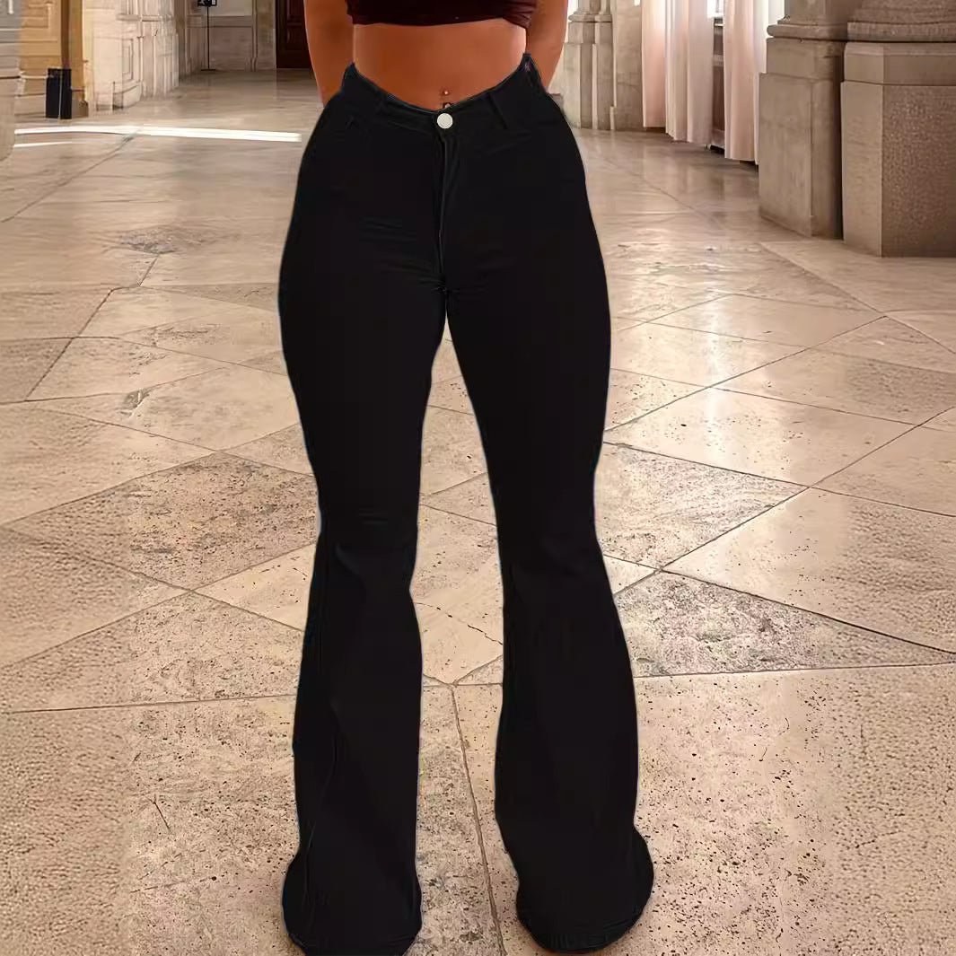 Damen High-Waist Schlaghose aus Stretch-Denim mit figurbetonter Hüftpassform Drune