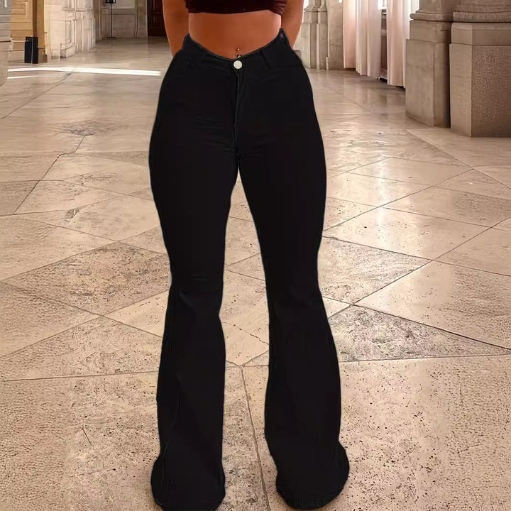 Damen High-Waist Schlaghose aus Stretch-Denim mit figurbetonter Hüftpassform Drune