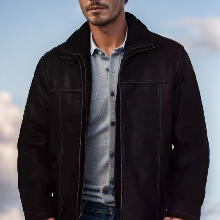 Herren Pilotenjacke mit wärmendem Teddyfutter und markanten Ziernähten Drune