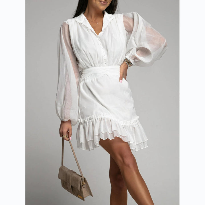 Damen Minikleid mit voluminösen Ärmeln und raffiniertem Rüschendesign Drune