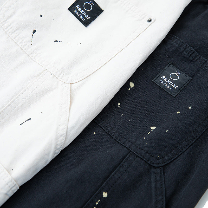 Unisex Weite Canvas-Hose mit elastischem Bund, Tunnelzug und Paint‑Splatter‑Details Drune