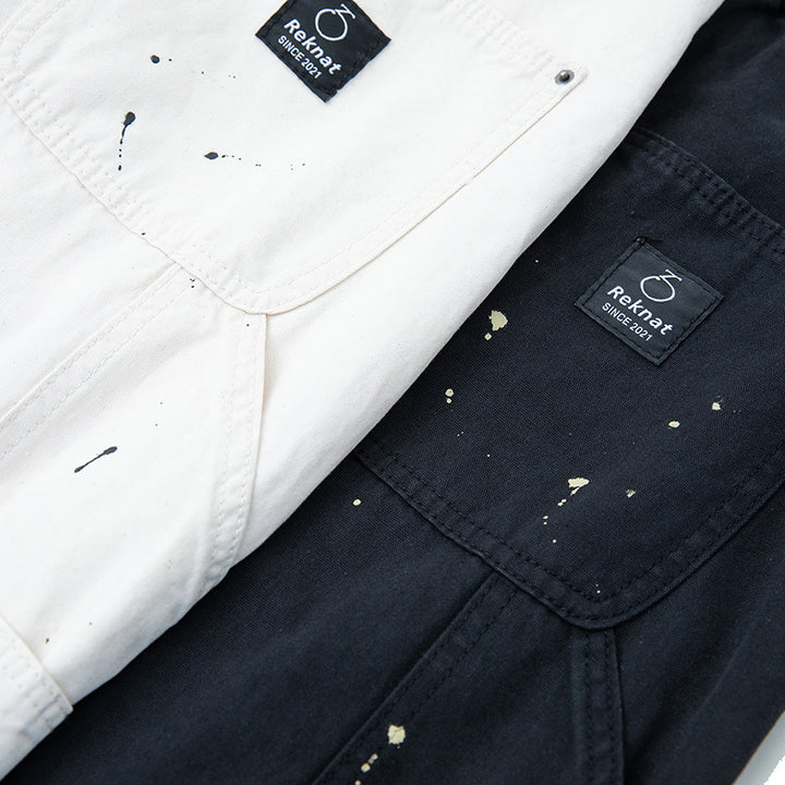 Unisex Weite Canvas-Hose mit elastischem Bund, Tunnelzug und Paint‑Splatter‑Details Drune