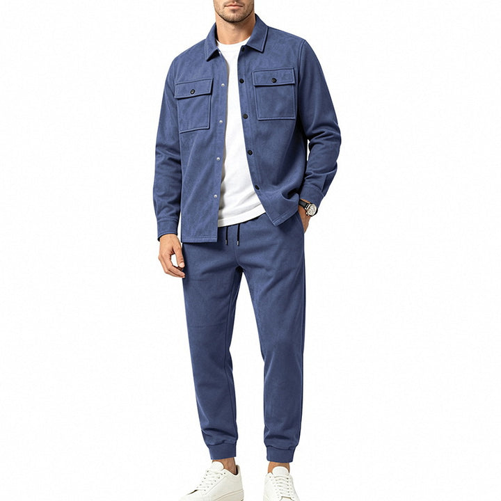 Herren Modernes Overshirt- und Jogginghosen-Set aus Mikrofleece mit Brustklappen Drune