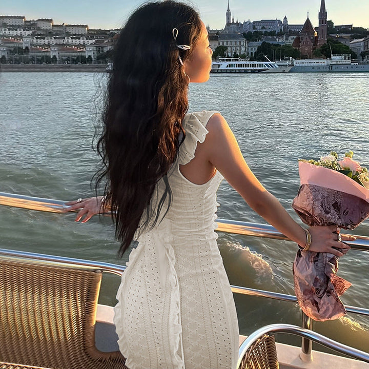 Damen schulterfreies Maxikleid mit Rüschendetails und taillierter Silhouette Drune