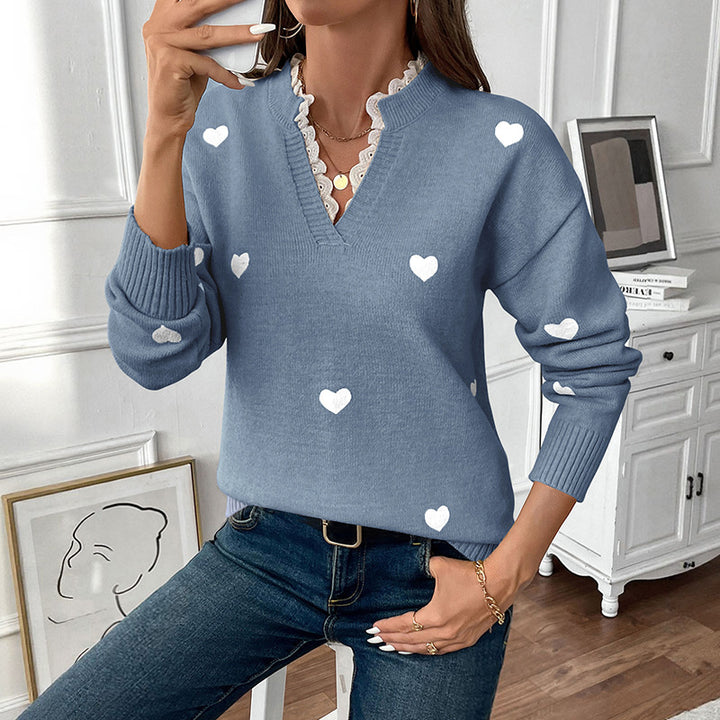 Damen Verspielter Strickpullover mit Herzmuster Drune