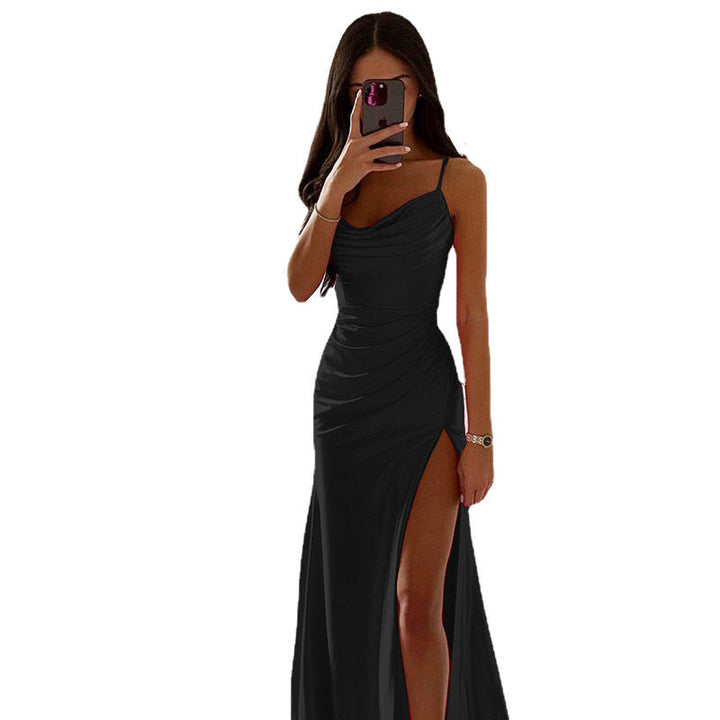 Damen Elegantes Abendkleid mit Raffungen und hohem Split Drune