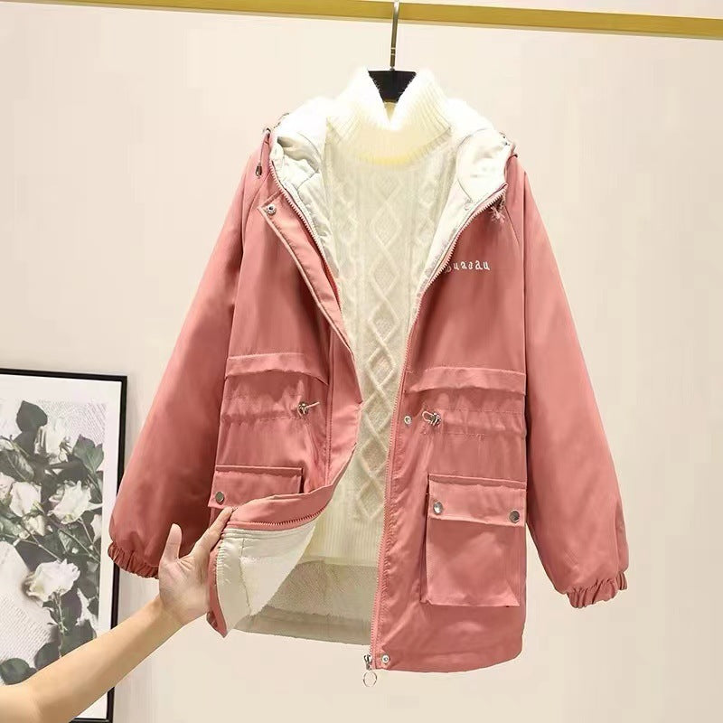 Damen gefütterte Parka-Jacke mit Kapuze und verstellbarem Taillenzug Drune