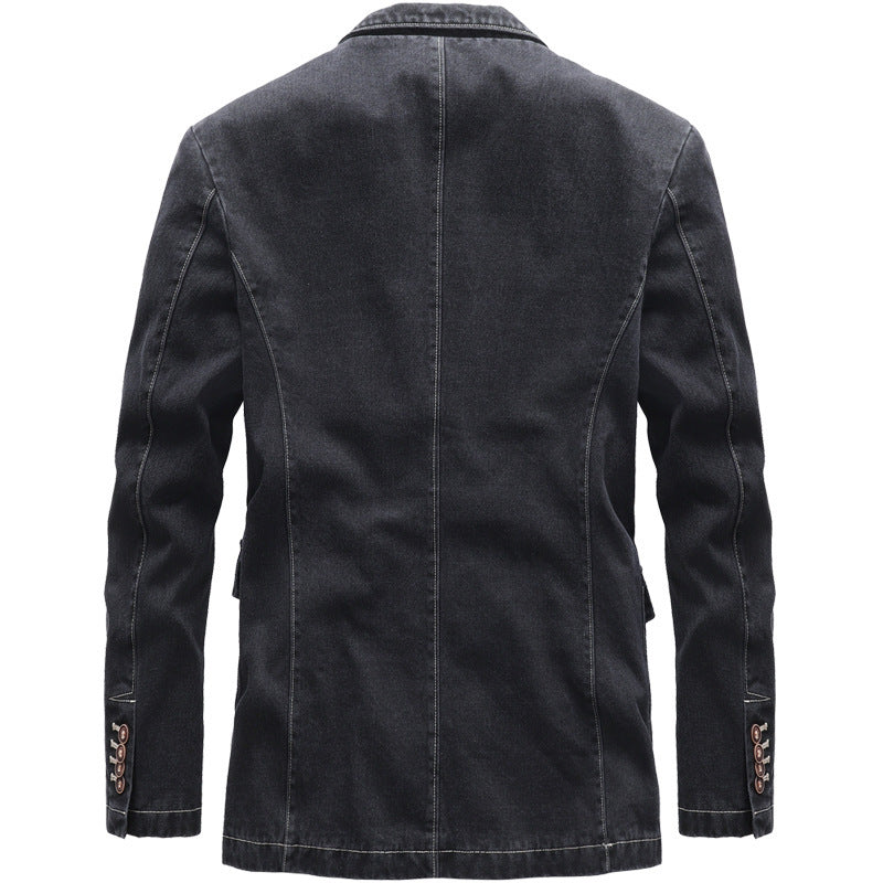 Herren Casual-Jeansblazer mit Reverskragen, aufgesetzten Pattentaschen und floral gemustertem Innenfutter Drune