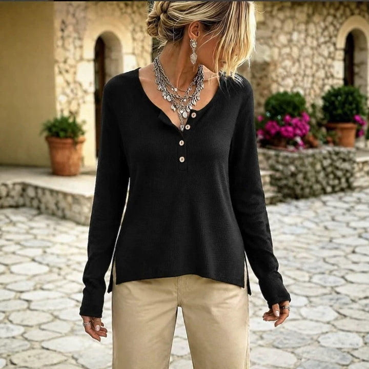 Damen Schickes Langarmshirt mit Knopfleiste Drune