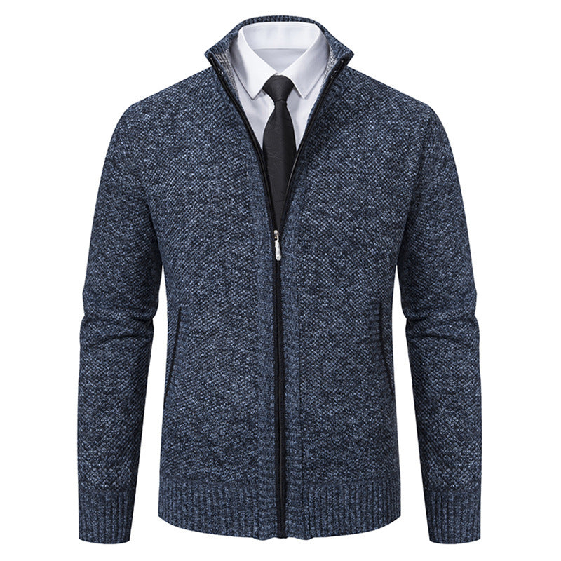 Herren nan gehobene Strickjacke mit Stehkragen und durchgehendem Reißverschluss, thermisch isolierend und tailliert geschnitten Drune