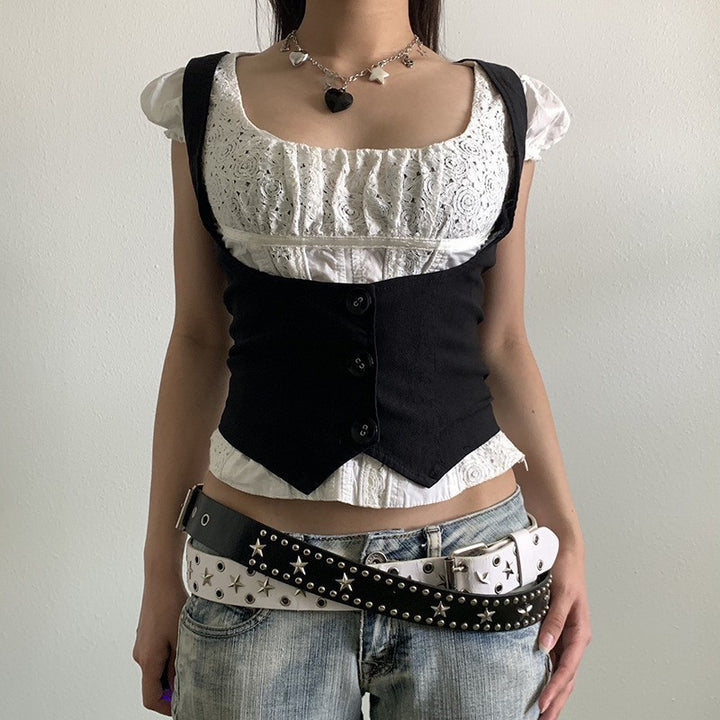 Damen elegante Corsage mit Knopfdetails und tailliertem Schnitt Drune