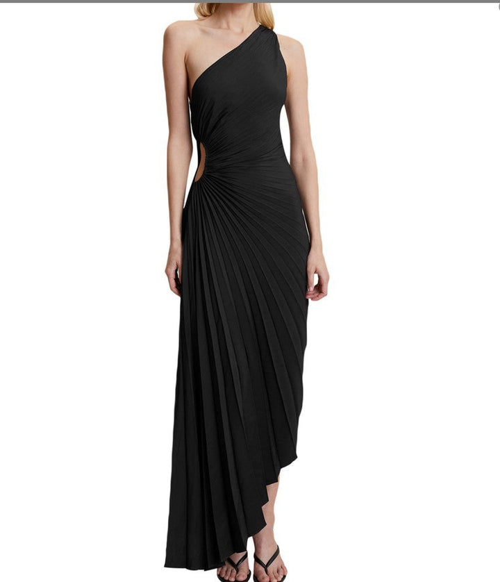 Drune | One Shoulder Plissee Midi Kleid