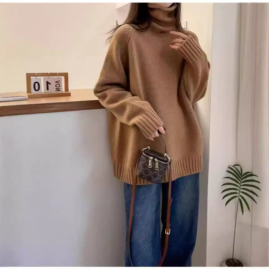 Damen lässiger Rollkragenpullover aus hochwertiger Wolle Drune