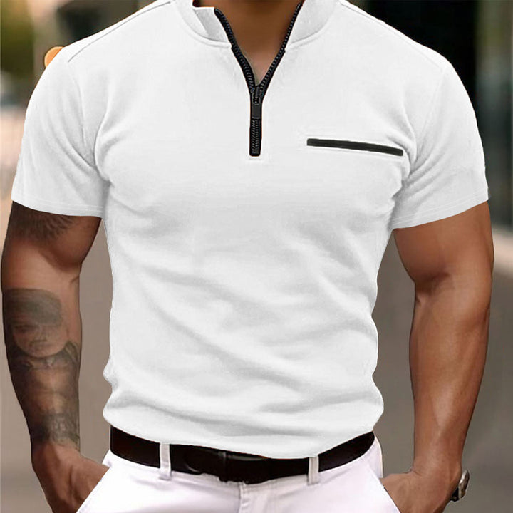 Herren Kurzarm Shirt mit Modischem Reißverschluss Drune