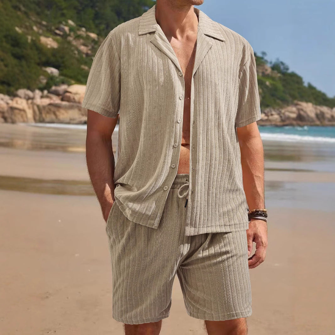 Herren lässiges Kurzarm-Oberteil und Shorts Set mit strukturiertem Design Drune