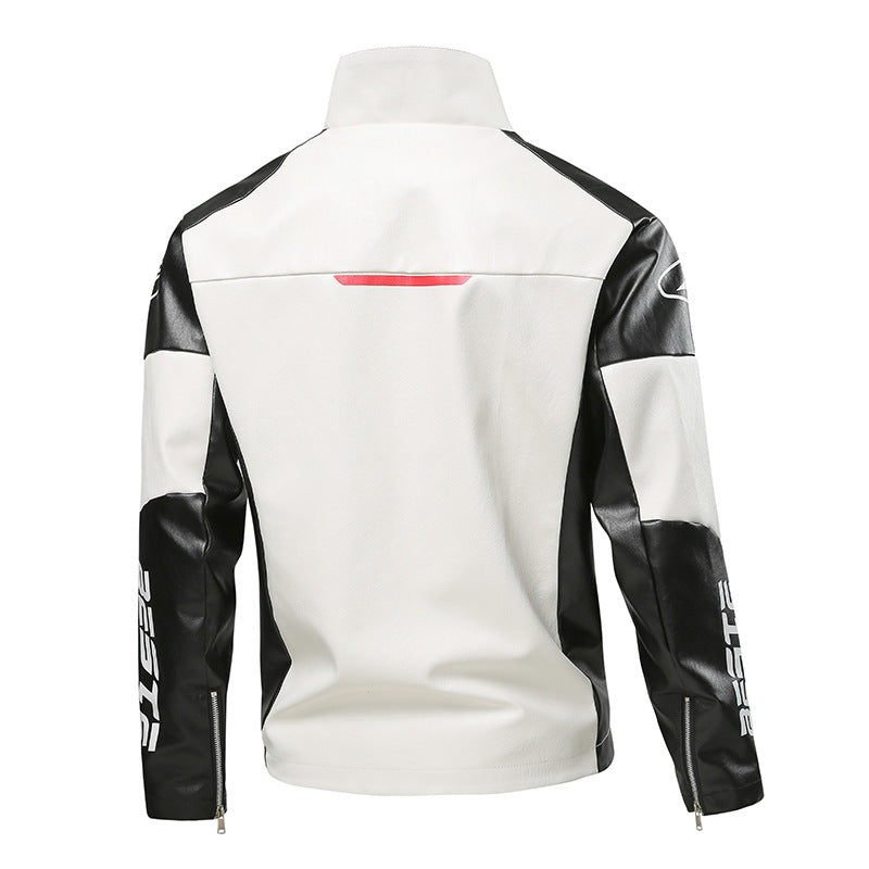 Herren Modische Kunstlederjacke mit Kontrastärmel Drune