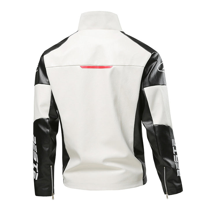 Herren Modische Kunstlederjacke mit Kontrastärmel Drune