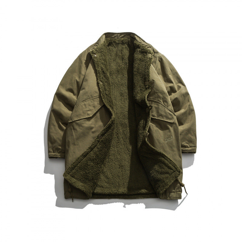 Herren Isolierende Parkajacke im Oversize‑Cut mit Sherpa‑Futter und Tunnelzugsaum Drune