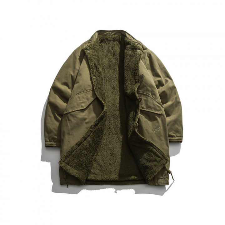 Herren Isolierende Parkajacke im Oversize‑Cut mit Sherpa‑Futter und Tunnelzugsaum Drune