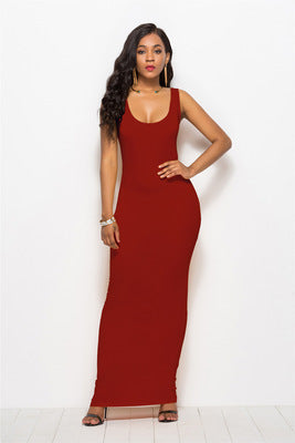 Damen Elegantes, figurbetontes Maxikleid mit tiefem Rundhalsausschnitt Drune