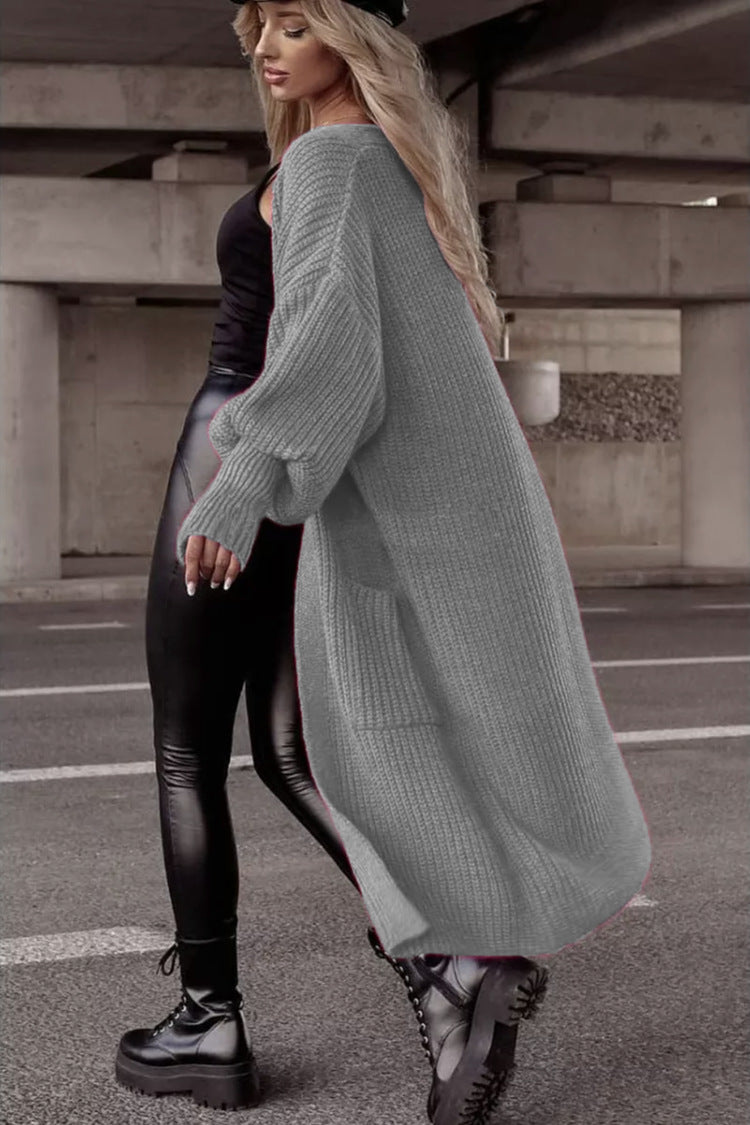 Damen Langer Strickcardigan mit tieferem Rückensaum und lässigem Schnitt Drune